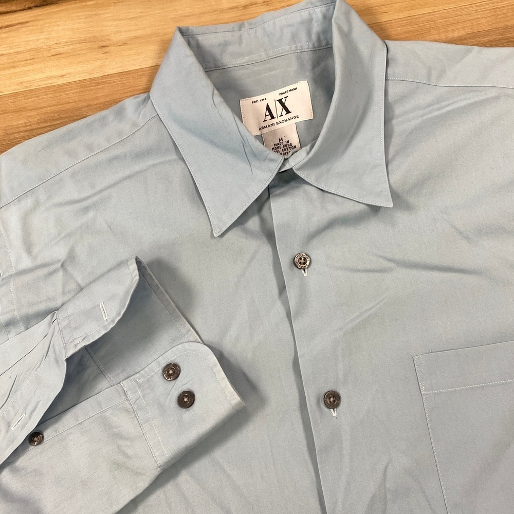 Armani Exchange Button Up‎ Shirt Men M Minimalist 100% Cotton Classic Light Blue